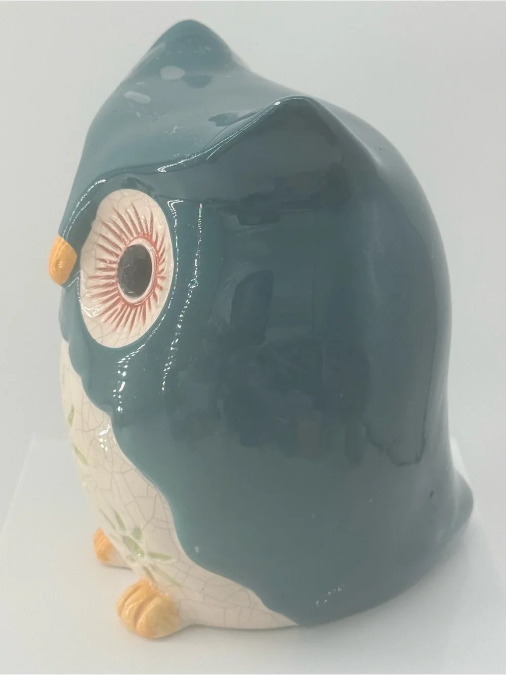 Blue Ceramic Owl Figurine Decorative Accent